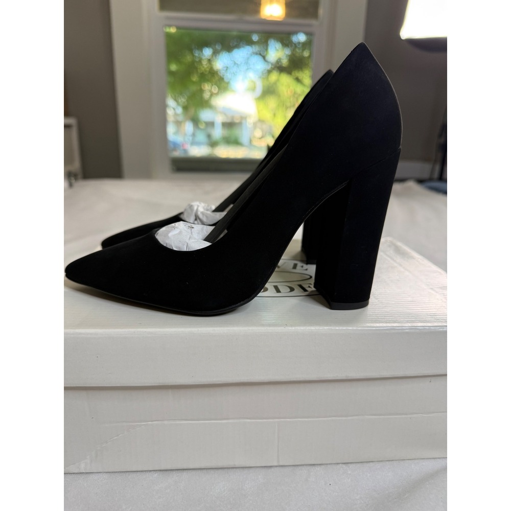 Steve Madden Prance Black Nubuck Pointed Toe Block Heel Pumps 5.5 PRAN01S1